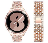 SPINYE Bracelets compatibles avec Samsung Galaxy Watch 5/4 40 mm 44 mm Bracelet en métal avec strass et étui de protection avec protection d'écran en verre trempé pour homme et femme, S01, or rose