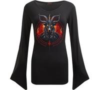 Spiral - Baphomet - V Neck Goth Sleeve Top Black M Black
