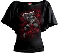 Spiral Bed of Rose Femme T-Shirt Manches Courtes Noir 3XL 95% Viscose, 5% Élasthanne Slim Fit