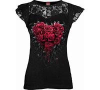 Spiral Bleeding Heart Femme T-Shirt Manches Courtes Noir XL 95% Viscose, 5% Élasthanne Slim Fit