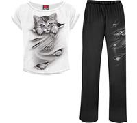 Spiral Pyjama Bright Eyes – Ensemble gothique 4 pièces – Femme M Noir/Blanc 100% coton