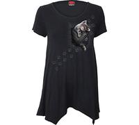 Spiral Chaton Poche Femme T-Shirt Manches Courtes Noir 95% Viscose, 5% Élasthanne Large