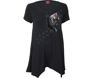 Spiral Chaton Poche Femme T-Shirt Manches Courtes Noir XXL 95% Viscose, 5% Élasthanne Large