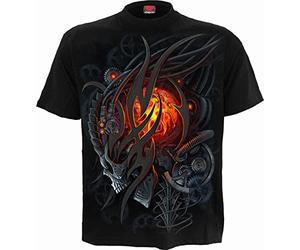 Spiral Crâne Steampunk Homme T-Shirt Manches Courtes Noir 100% Coton Regular/Coupe Standard