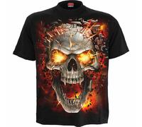 Spiral Direct Crâne Explosion Squelette Flamme Gothique T-Shirt T152M101
