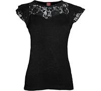 Spiral Direct Gothic Elegance - Lace Layered Cap Sleeve Top Black, T-Shirt Femme, Noir (Black 001), 44 (Taille Fabricant: Large)