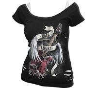 Spiral Direct Rock Angel-2in1 Ripped Top Shirt, Noir (Black & White 008), 44 (Taille Fabricant: Large) Femme