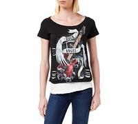 Spiral Direct Rock Angel-2in1 Ripped Top Shirt, Noir (Black & White 008), 44 (Taille Fabricant: Large) Femme