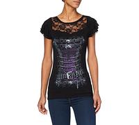 Spiral - Waisted Corset - T-Shirt à Mancherons volantés et Dentelle - Noir - L
