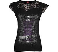 Spiral Direct Waisted Corset-Lace Layered Cap Sleeve Top Shirt, Noir (Black 001), 44 (Taille Fabricant: Large) Femme