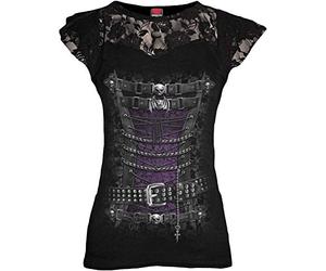 Spiral Direct Waisted Corset-Lace Layered Cap Sleeve Top Shirt, Noir (Black 001), 44 (Taille Fabricant: Large) Femme