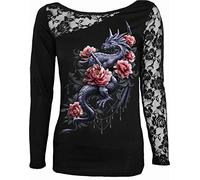 Spiral Dragon Rose Slant Femme T-Shirt Manches Longues Noir M 95% Viscose, 5% Élasthanne Slim Fit