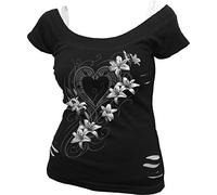 Spiral Femme Pure Of Heart - 2in1 White Ripped Top Black T shirt, Noir/Blanc, L EU