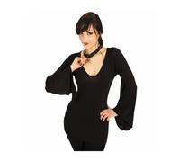SPIRAL Gothic Elegance Top Noir Col V Manches Goutte Gothique Acampanée P001F436