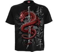 Spiral Oriental Dragon Homme T-Shirt Manches Courtes Noir 4XL 100% Coton Regular/Coupe Standard