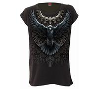Spiral Raven Skull Femme T-Shirt Manches Courtes Noir L 100% Coton Regular/Coupe Standard