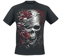 Spiral Skulls N' Roses Homme T-Shirt Manches Courtes Noir 100% Coton Regular/Coupe Standard
