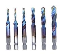 Spiral Tap Drill Bits 6Pcs Set | High - Speed Steel Hex Shank for Drilling Tapping Cutting | Multifunctional for Soft Metal/Aluminum/Plastic | 1/8-40 to 3/8-16 Inch