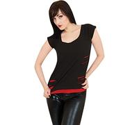 Spiral - Urban Fashion - Haut 2 en 1 - Style déchiré - Noir/Rouge - L