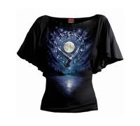 SPIRAL Witchcraft Top Noir Col Bateau Manches Chauve-souris