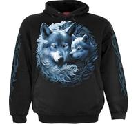 Spiral Wolf Guardian - Hoodie Homme Sweat-Shirt à Capuche Noir L 100% Coton Regular/Coupe Standard
