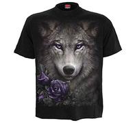 Spiral Wolf Roses Homme T-Shirt Manches Courtes Noir L 100% Coton Regular/Coupe Standard