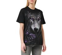 Spiral Wolf Roses Homme T-Shirt Manches Courtes Noir L 100% Coton Regular/Coupe Standard