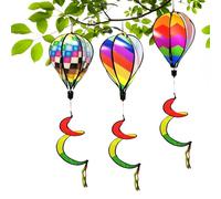 Spirale à vent décorative - Spirale à vent de jardin avec design moulin à vent - Lot de 3 spirales à vent au look montgolfière avec option de suspension pour terrasse, jardin, pelouse et extérieur