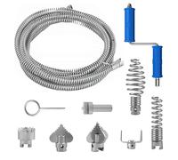 Spirale de nettoyage de canalisations 5 m, diamètre de la spirale de 12 mm avec 6 têtes de coupe de déboucheur de canalisation, 1 adaptateur manuel, déboucheur de canalisation, baignoire