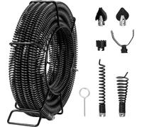 Spirale de nettoyage de tuyaux VEVOR 14 m x 22 mm, câble de nettoyage de tuyaux professionnel avec 6 coupeurs pour tuyaux de 20 à 150 mm, spirale de canalisation à noyau creux pour évier, siphon de so