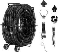 Spirale de nettoyage de tuyaux VEVOR 18 m x 30 mm, câble de nettoyage de tuyaux professionnel avec 6 coupeurs pour tuyaux de 50 à 200 mm, spirale de canalisation à noyau creux pour évier, siphon de so