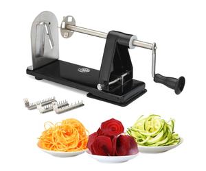 Spiraliseur de Légumes ICO en Acier Inoxydable avec 3 Lames Interchangeables et 1 Lame à Ruban Intégrée pour Spaghettis de Légumes, Coupe-Légumes Spirale Professionnel avec Technologie Antidérapante