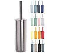 Spirella Brosse WC à Poser Porte-Balai Toilette Pot à Balai Nyo Haute qualité en Acier Inoxydable avec récipient hygiénique Argent Brillant