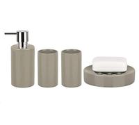 Spirella Céramique 4 Pièces - Distributeur, Porte-Savon, Gobelet à Brosse à Dents, Ensemble Élégant Argenté, Standard, Accessoire de Salle de Bain, Gris, Taille Unique