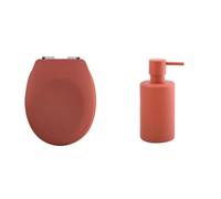 Spirella Lot Abattant WC + Distributeur de savon Terracotta et Rouge | charnières inox, pose sans outil, pompe sans goutte, format rechargeable, terracotta / rouge
