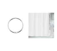 Spirella Lot Anneaux de Rideau + Rideau de Douche Argent et Blanc | glissement fluide, ouverture d'une main, traitement anti-moisissure, lavable en machine, argent / blanc