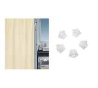 Spirella Lot Rideau de Douche + Anneaux de Rideau Beige et Blanc | traitement anti-moisissure, lavable en machine, glissement fluide, ouverture d'une main, beige / blanc
