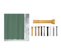 Spirella Lot Rideau de Douche + Barre de Douche Vert foncé et Doré | traitement anti-moisissure, lavable en machine, longueur réglable, pose sans perçage, vert foncé / doré
