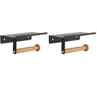 Spirella Porte Rouleau Papier WC Mural Tarek Acier Noir & Bambou (Lot de 2)