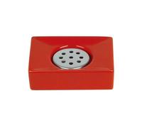 Spirella - Porte Savon Porcelaine Quadro - Élégant Accessoire de Salle de Bain - Design Moderne et Pratique pour Un Rangement Optimal - Rouge - 10,5 x 6,5 cm