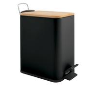 Spirella Poubelle à pédale Acier & Bambou Erik 5L Noir Mat