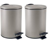 Spirella - Poubelle à Pédale Adelar - Acier Mat - Mécanisme Slow Close Silencieux - Revêtement Anti-Traces - Design Moderne et Élégant - Taupe Mat - 3L (Lot de 2)