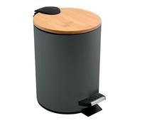 Spirella - Poubelle à Pédale Adonis - Acier et Bambou - Couvercle à Fermeture Silencieuse Slow Close - Revêtement Anti-Traces - Gris Anthracite Mat - 5L