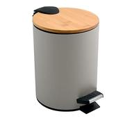 Spirella - Poubelle de Salle de Bain à Pédale en Acier ADONIS - Couvercle en Bambou - Fermeture Douce, Bac Intérieur - Ø 20,5 x 25,5 cm - 5L - Taupe Mat