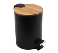Spirella - Poubelle à Pédale Adonis - Acier et Bambou - Couvercle à Fermeture Silencieuse Slow Close - Revêtement Anti-Traces - Noir Mat - 5L
