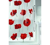 Spirella - Rideau de douche Poppy - PEVA plastique transparent motif coquelicots rouge 180 x 200 cm