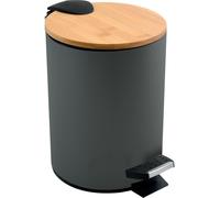 Spirella Seau à cosmétiques 3 litres inox bambou avec abaissement automatique et seau intérieur Adonis Poubelle de salle de bains Softclose Poubelle anthracite