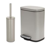 spirella Set de 2 accessoires pour salle de bain avec poubelle de salle de bain avec système d'abaissement automatique et brosse WC en acier inoxydable Taupe