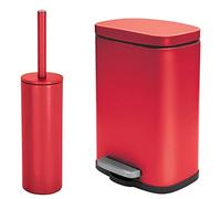 spirella Set de 2 accessoires pour salle de bain avec poubelle de salle de bain avec système d'abaissement automatique et brosse WC en acier inoxydable Rouge