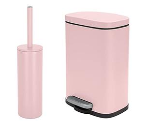 spirella Set de 2 accessoires pour salle de bain avec poubelle de salle de bain avec système d'abaissement automatique et brosse WC en acier inoxydable Rose